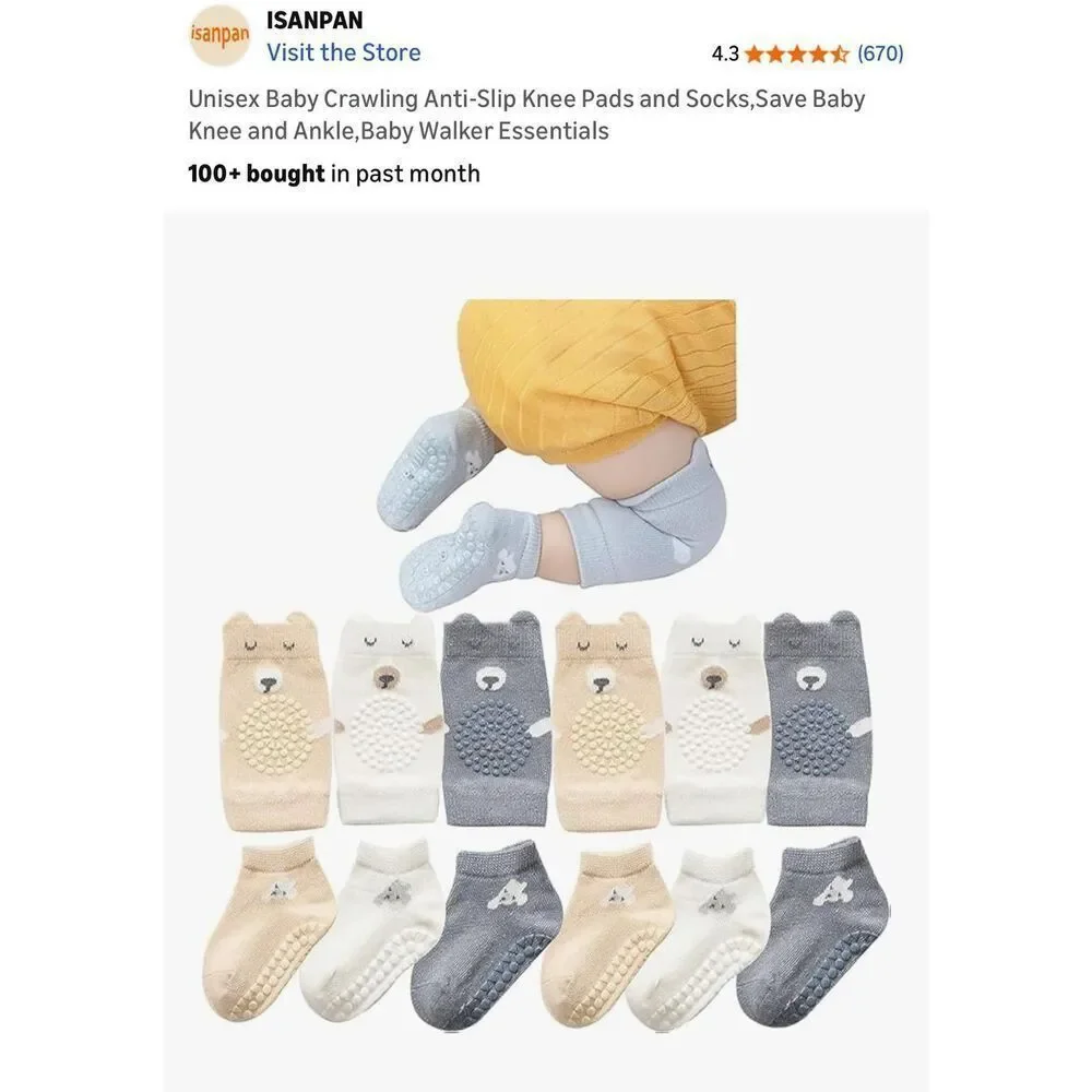 ISANPAN Unisex Baby Crawling Anti-Slip Knee Pads and Socks,Save Baby Knee and An